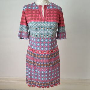 Donna Morgan Pink and Blue Sheath Dress 3/4 Sleeve Resort Wear